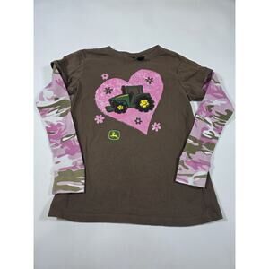Girls John Deere Big Heart Long Sleeve Camo Shirt Large 14/16